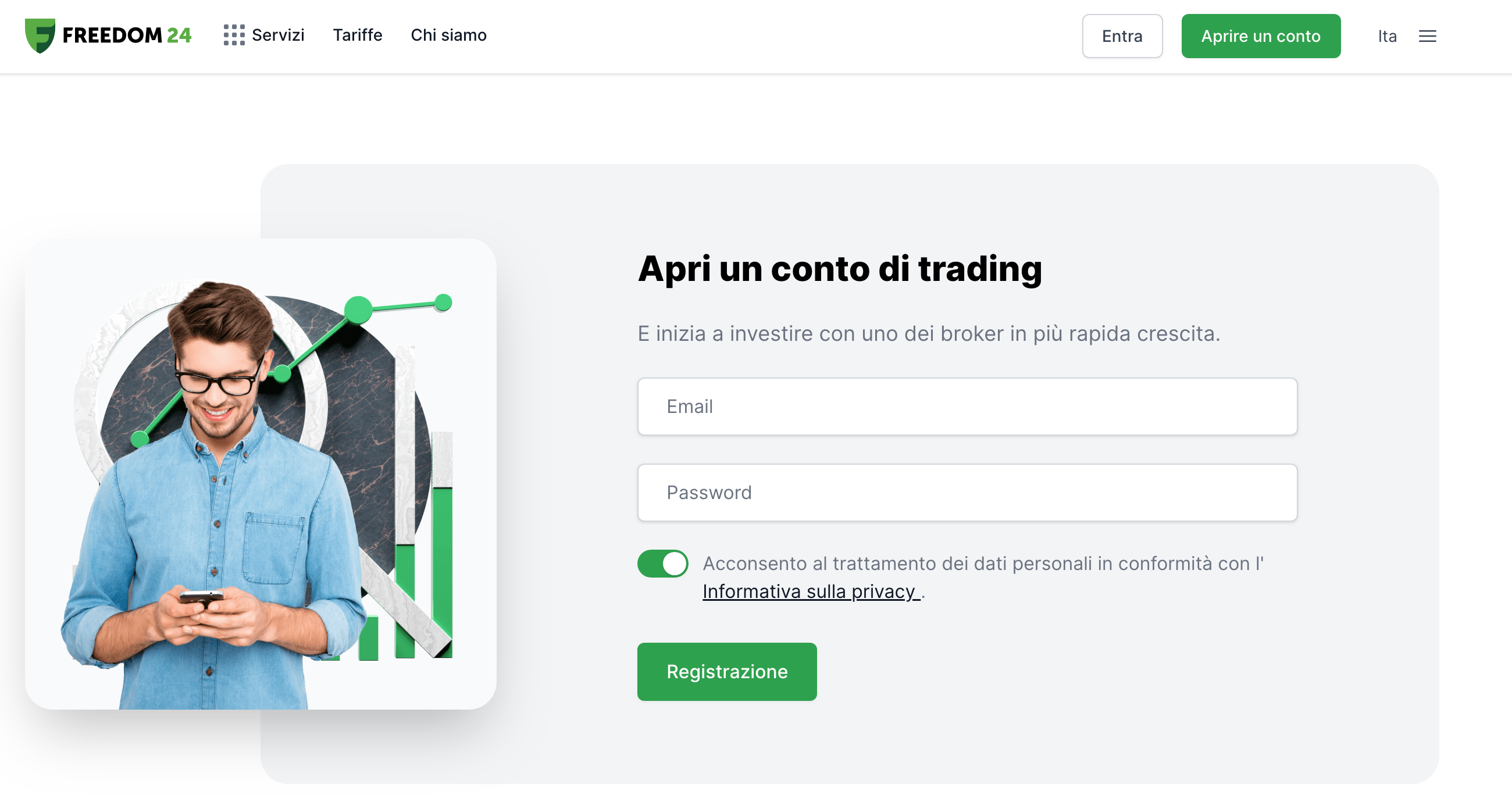 Aprire un conto di trading con Freedom24 è semplice e veloce